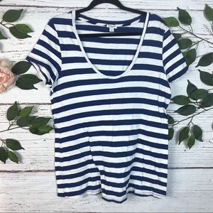 Splendid Size Large Short Sleeve Blue White Striped Shirt Basic